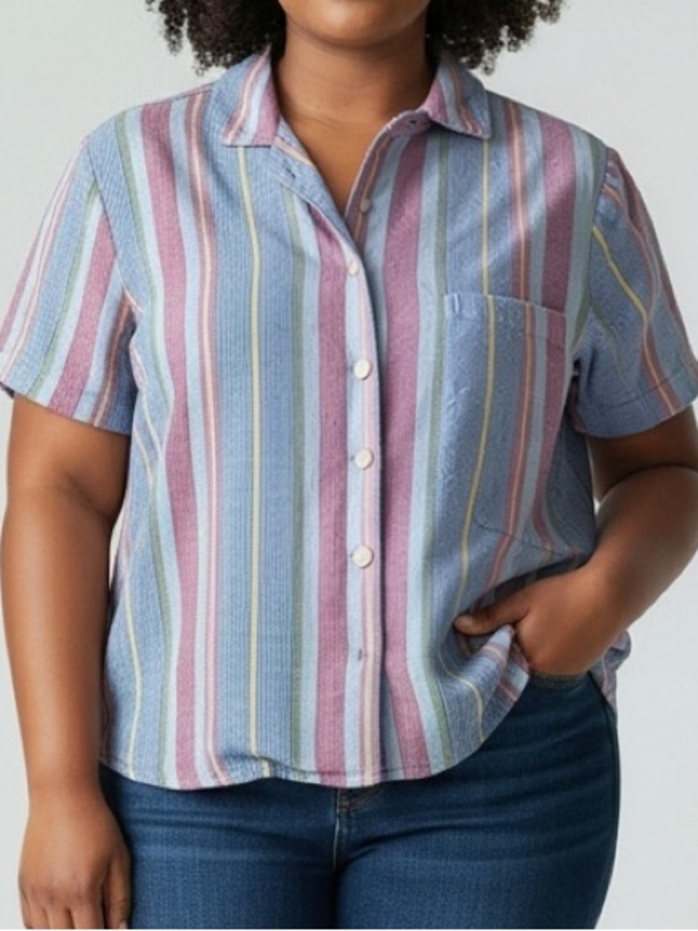 Frame Multi Color Striped Linen Button Front Top Size XS